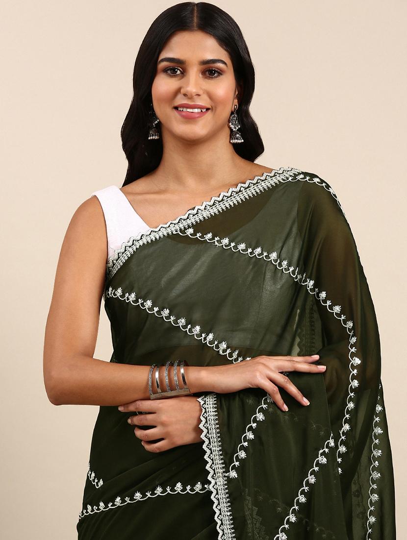 women solid with work embroidered saree with blouse - 21949844 - Standard Image - 2