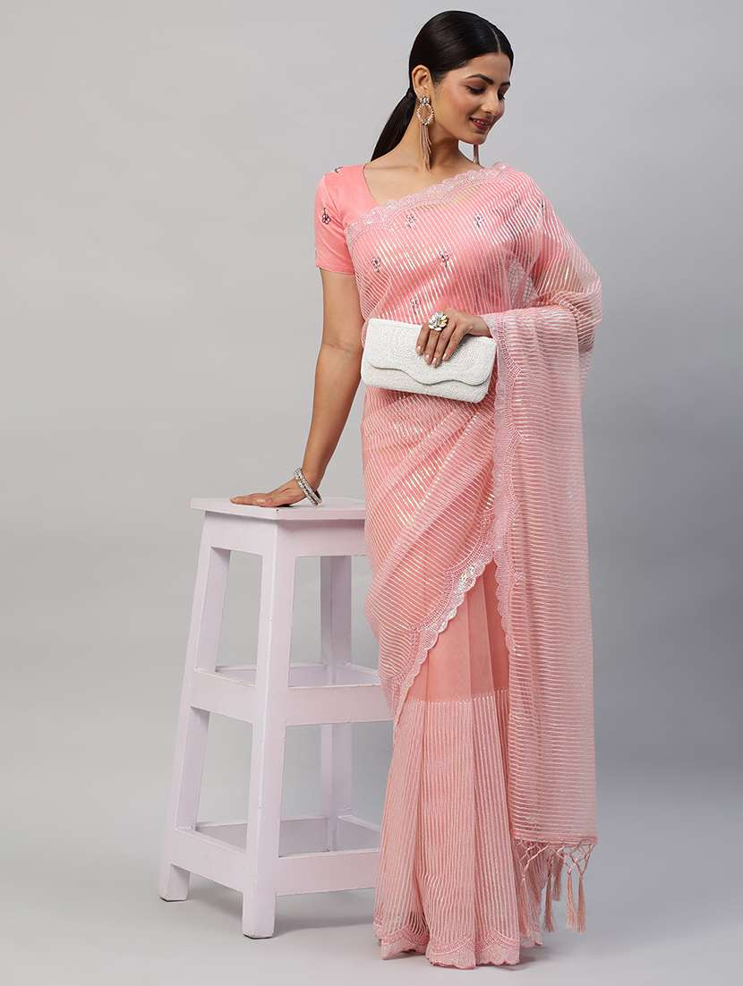 women solid with work embellished saree with blouse