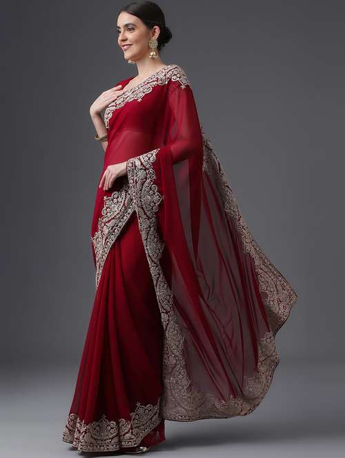 women solid with bordered saree with blouse - 21949852 - Standard Image - 0