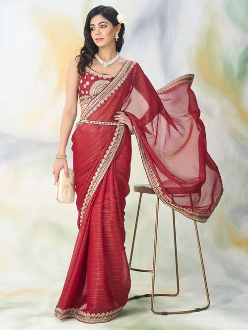 women solid with bordered saree with blouse - 21949854 -  Standard Image - 0