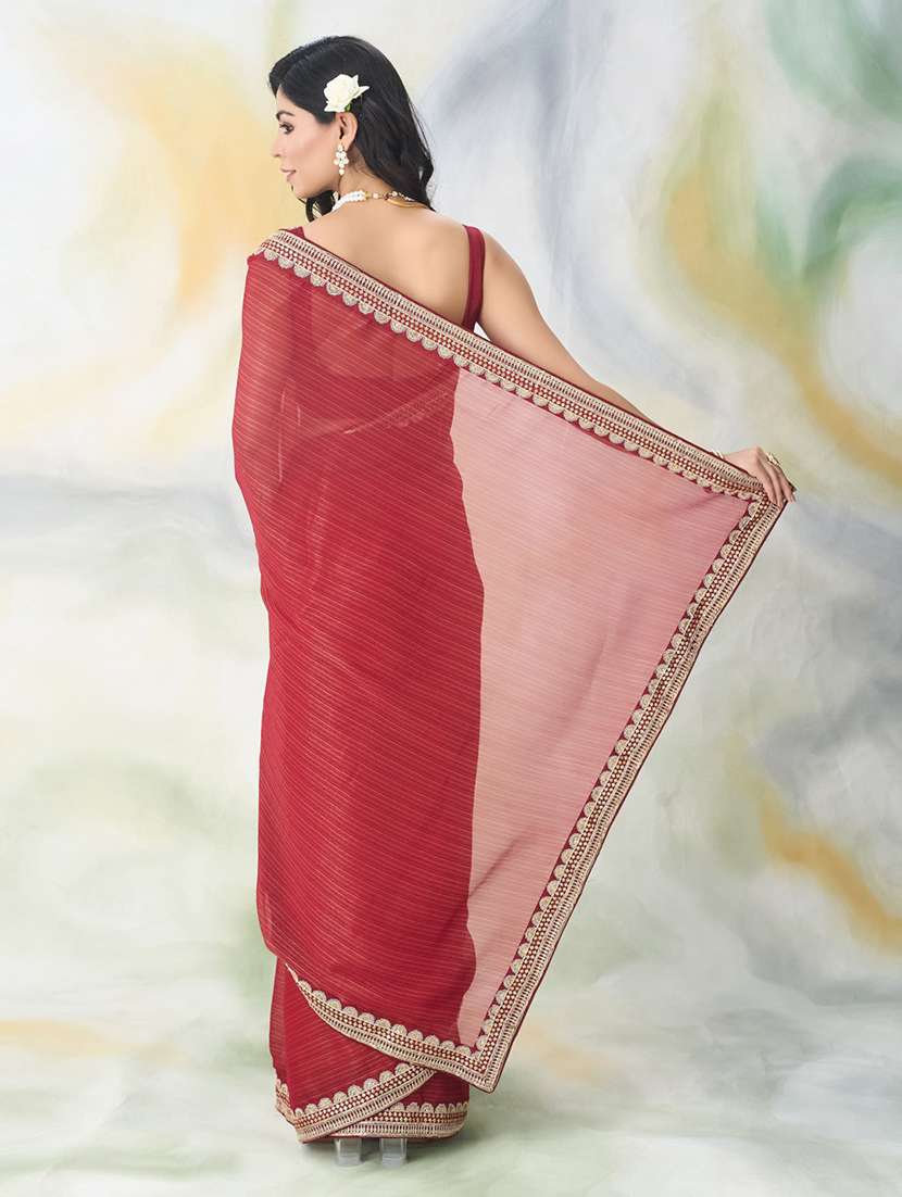 women solid with bordered saree with blouse - 21949854 - Standard Image - 2