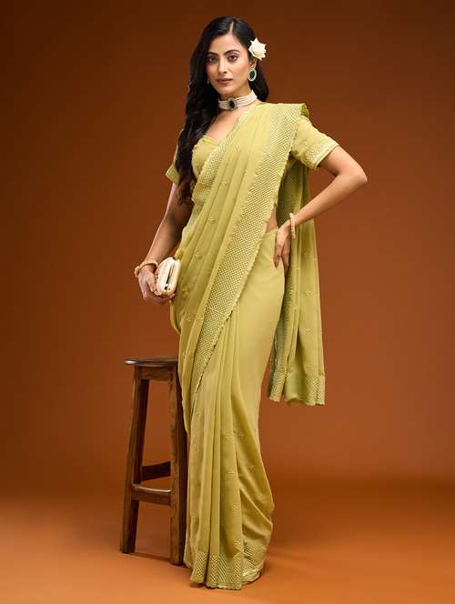 women solid with work embroidered saree with blouse - 21949857 -  Standard Image - 0