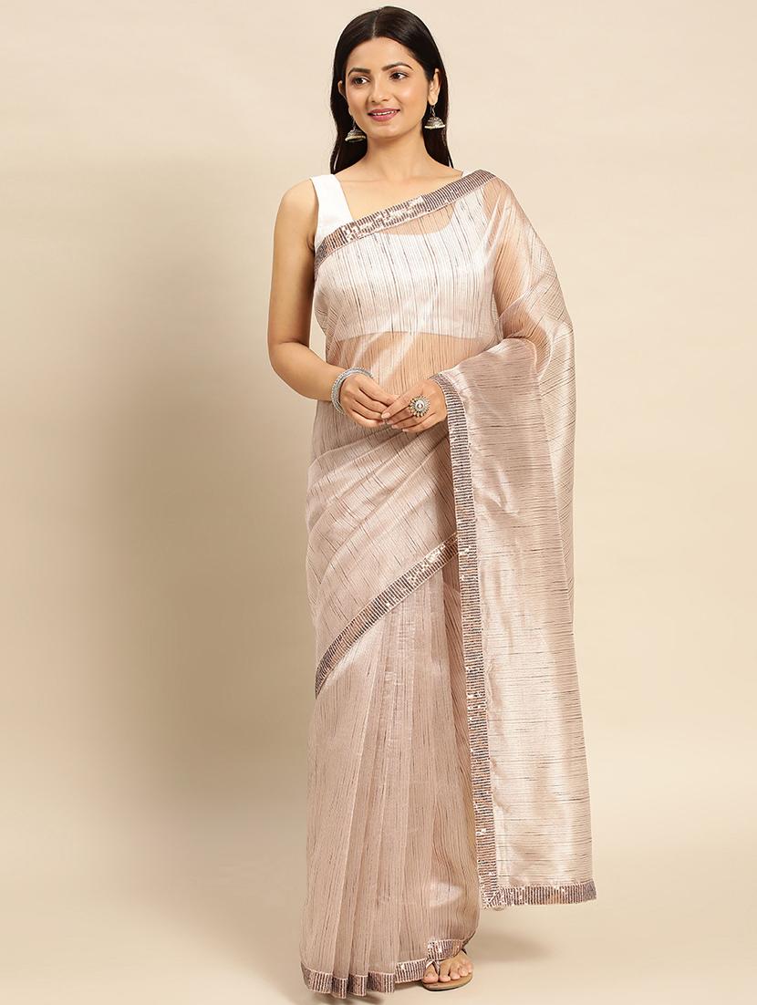 women striped bordered saree with blouse - 21949861 -  Zoom Image - 0
