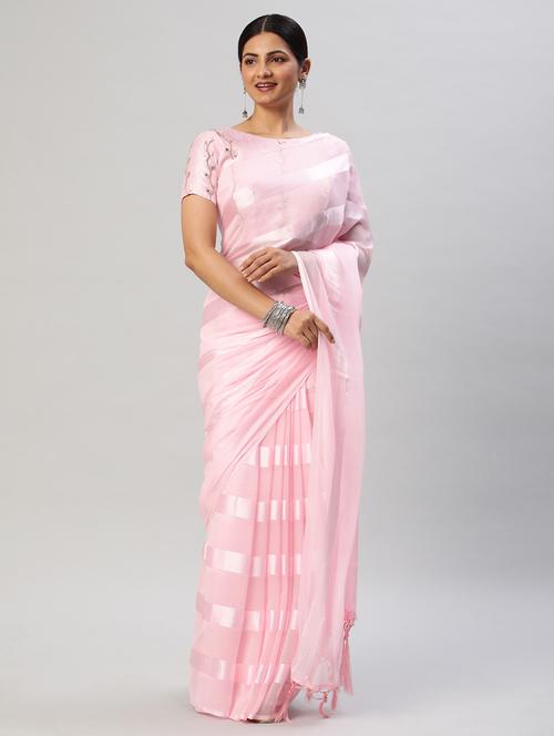 women pink striped saree with blouse - 21949863 - Standard Image - 0