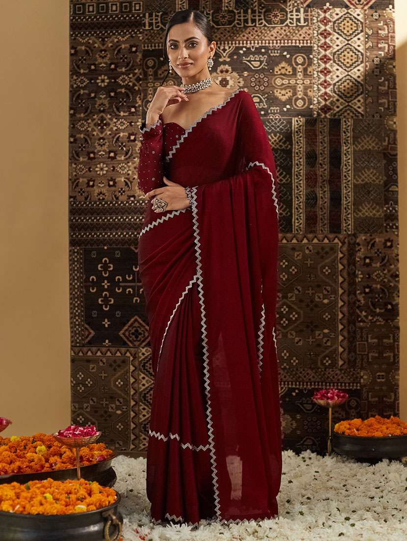 women solid with work embellished saree with blouse - 21949866 - Standard Image - 2