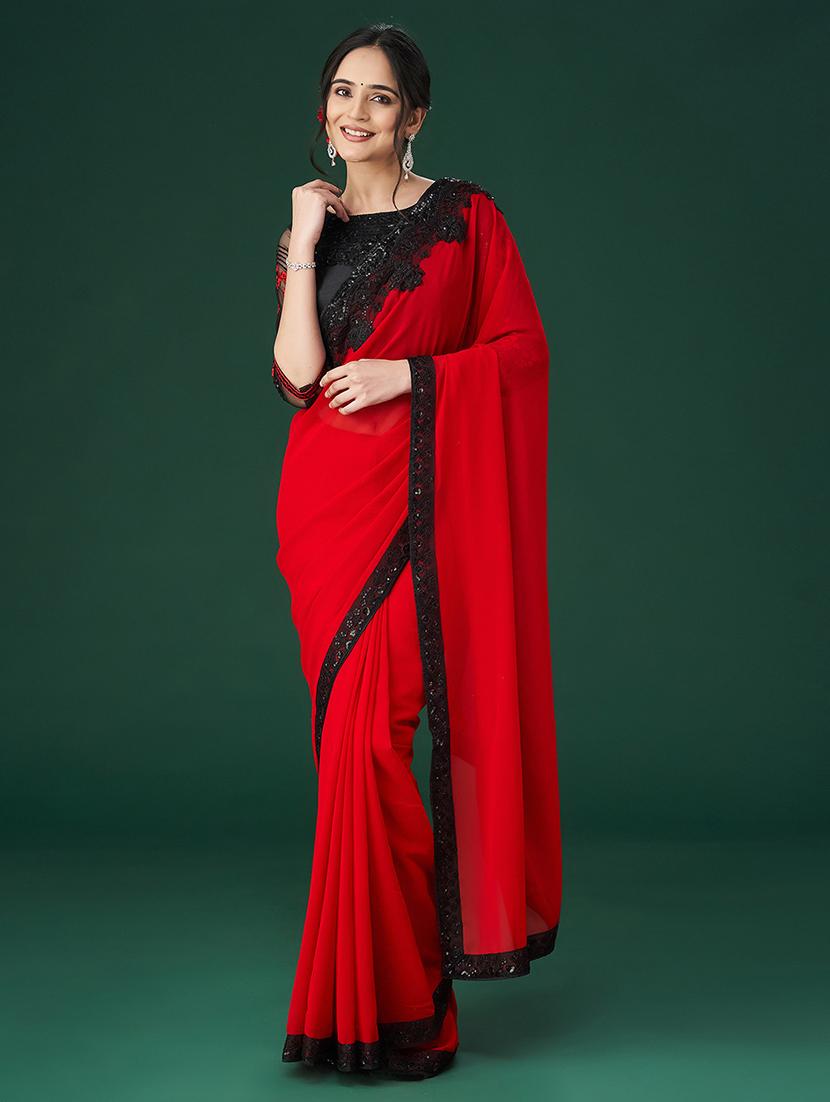 women solid with bordered saree with blouse - 21949867 - Zoom Image - 0