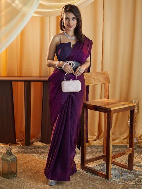 women solid plain saree with blouse - 21949870 - Standard Image - 0