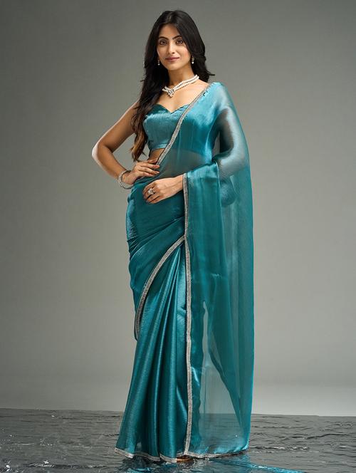 women solid embellished bordered saree with blouse - 21949871 - Standard Image - 0