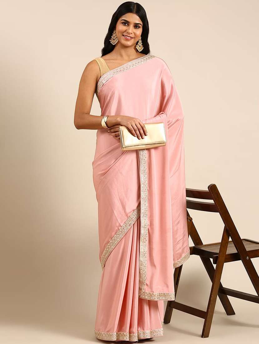 women solid with bordered saree with blouse