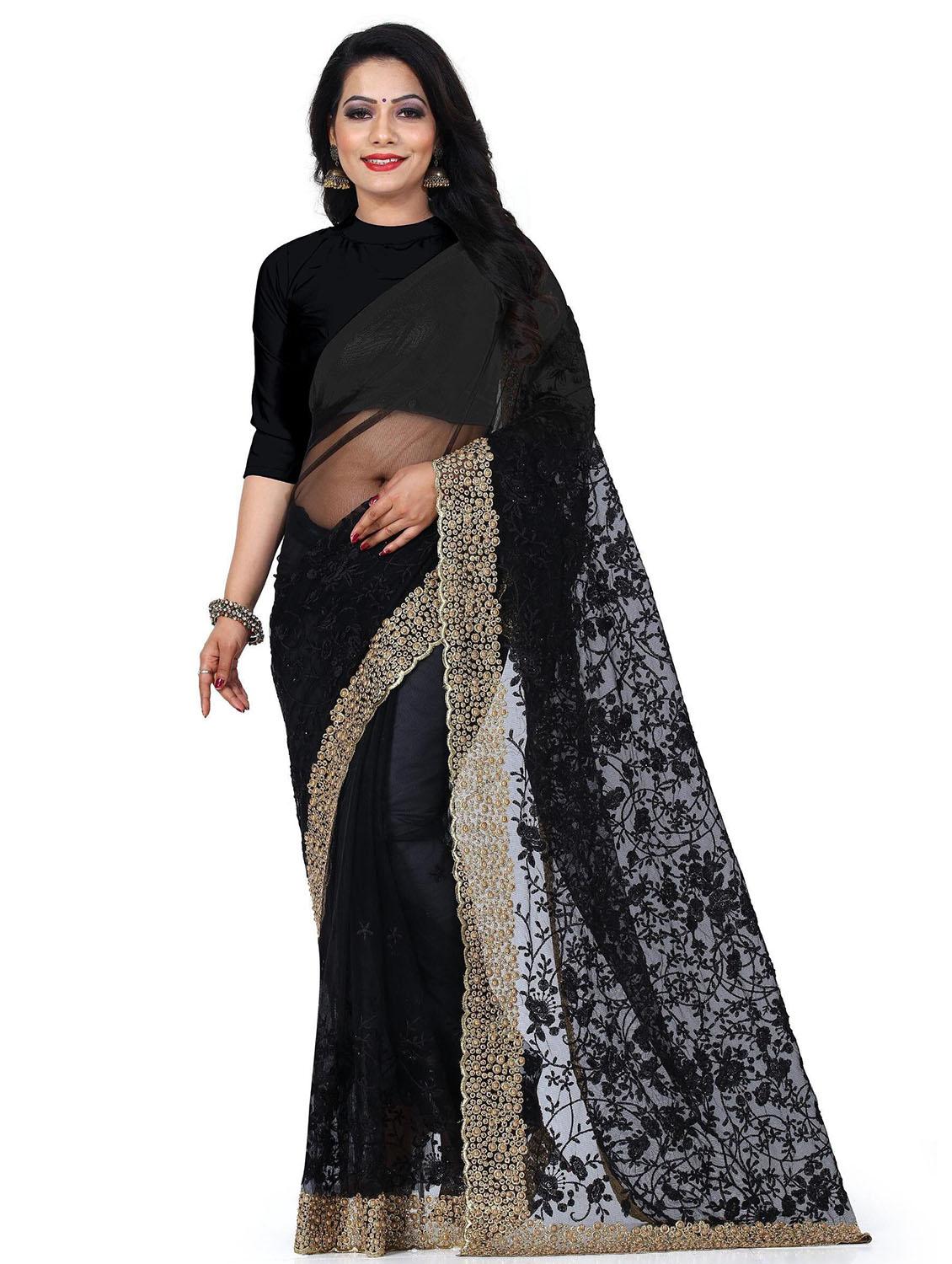 women solid with work embroidered saree with blouse - 21949875 - Zoom Image - 0