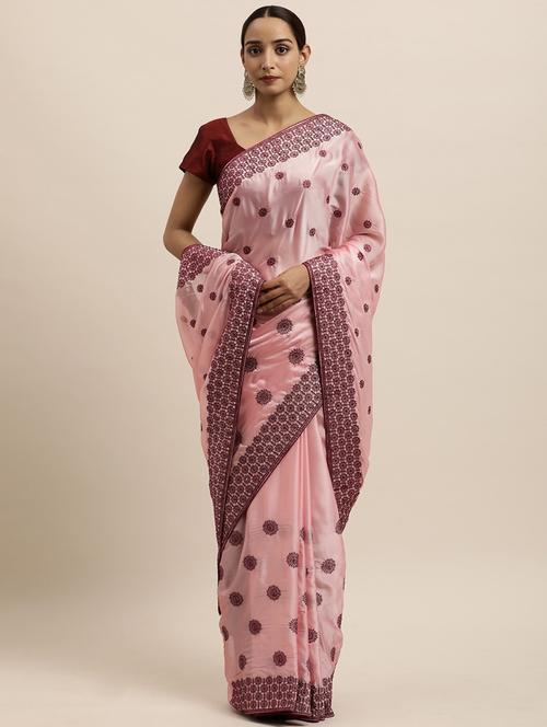 women solid with work embroidered saree with blouse - 21949877 - Standard Image - 0