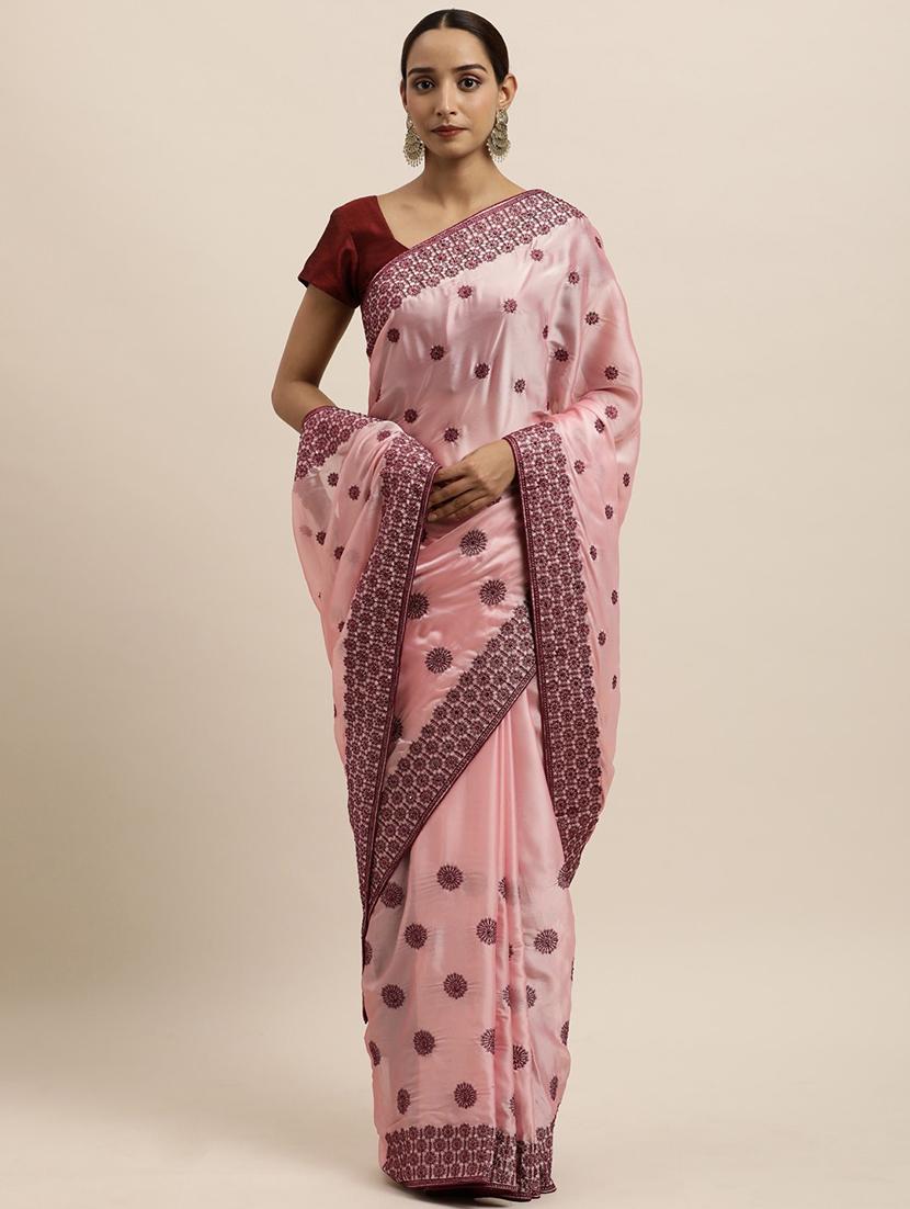 women solid with work embroidered saree with blouse - 21949877 - Zoom Image - 0