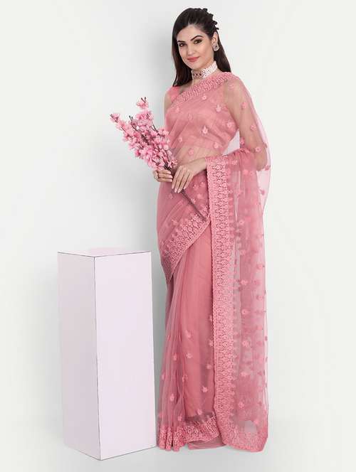 women solid with work embroidered saree with blouse - 21949914 -  Standard Image - 0