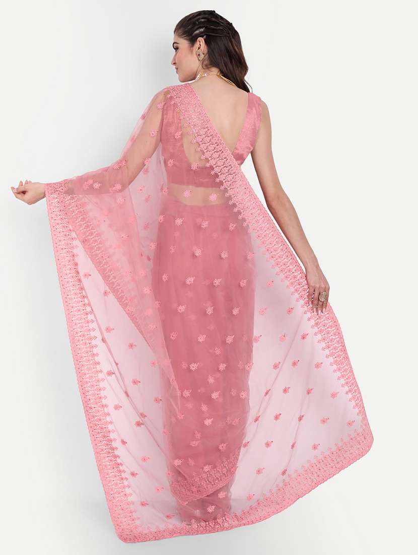 women solid with work embroidered saree with blouse - 21949914 - Standard Image - 2