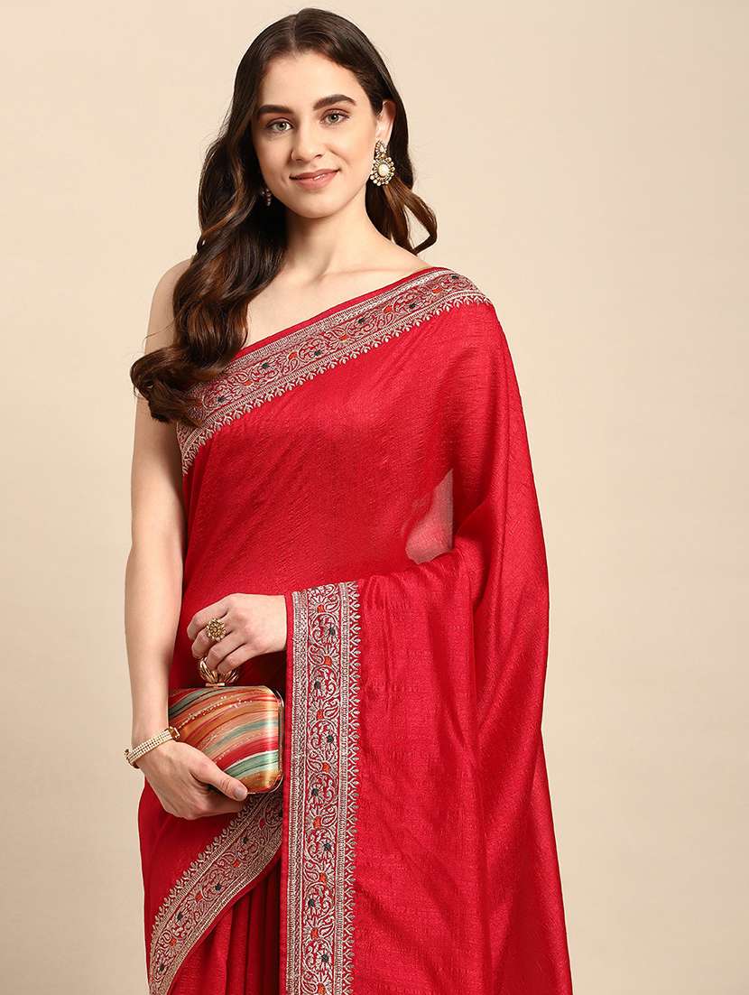 Women Solid With Bordered Saree With Blouse