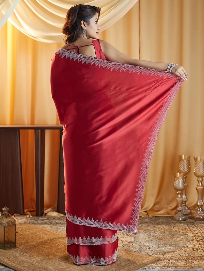women solid with bordered saree with blouse - 21949957 - Standard Image - 2