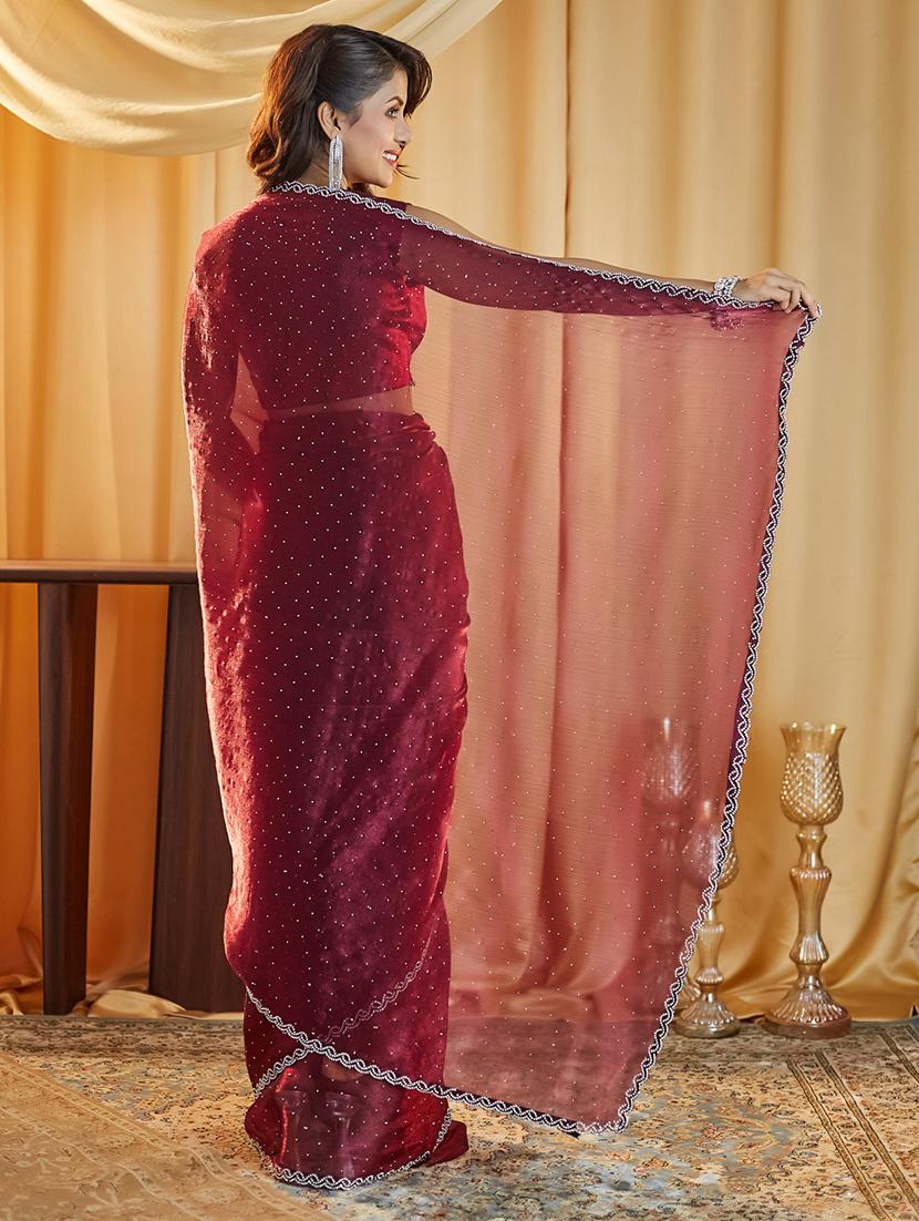 women solid with work embellished saree with blouse - 21949962 - Standard Image - 2