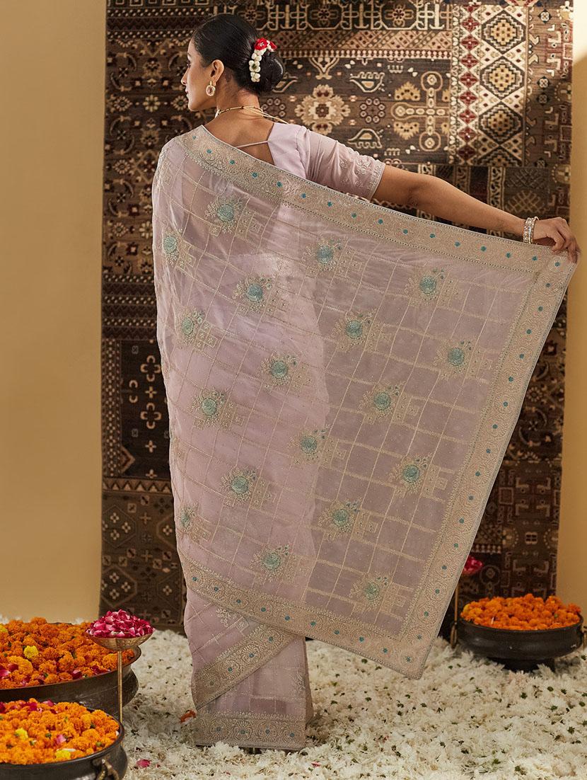 women solid with work embroidered saree with blouse - 21949967 - Standard Image - 2