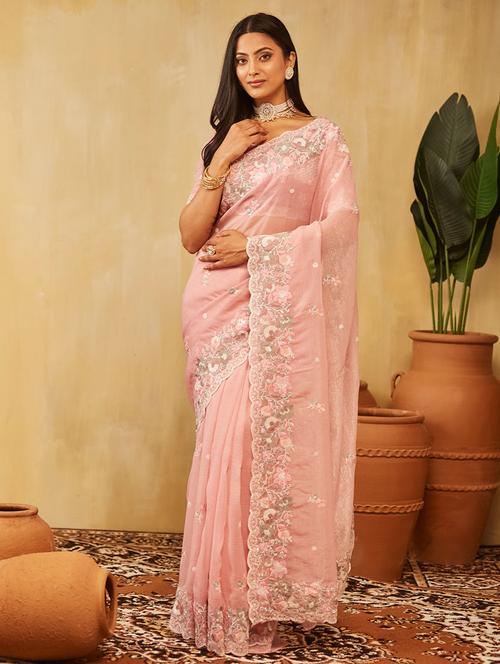 women solid with work embroidered saree with blouse - 21949971 - Standard Image - 0
