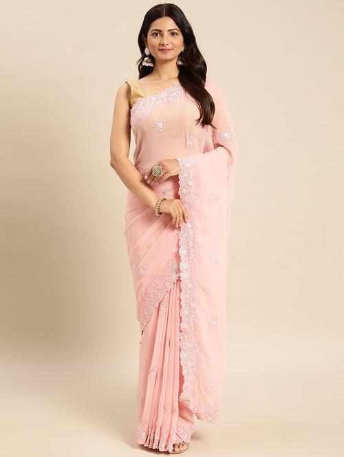 women solid with work embroidered saree with blouse - 21949982 - Standard Image - 0
