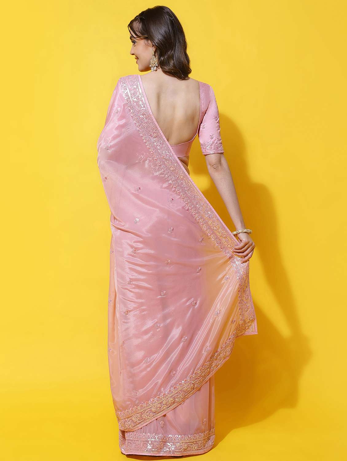 women solid with work embroidered saree with blouse - 21949984 - Standard Image - 2