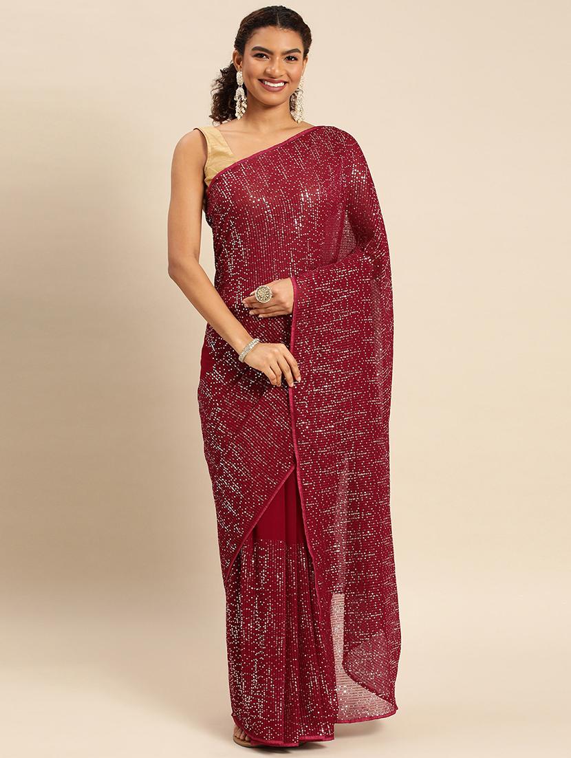 women solid with work embellished saree with blouse