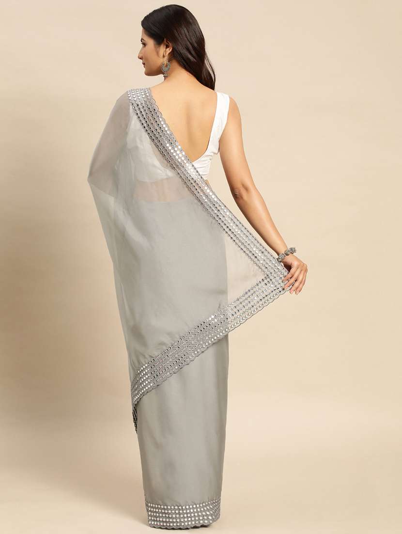 women solid with bordered saree with blouse - 21949988 - Standard Image - 2