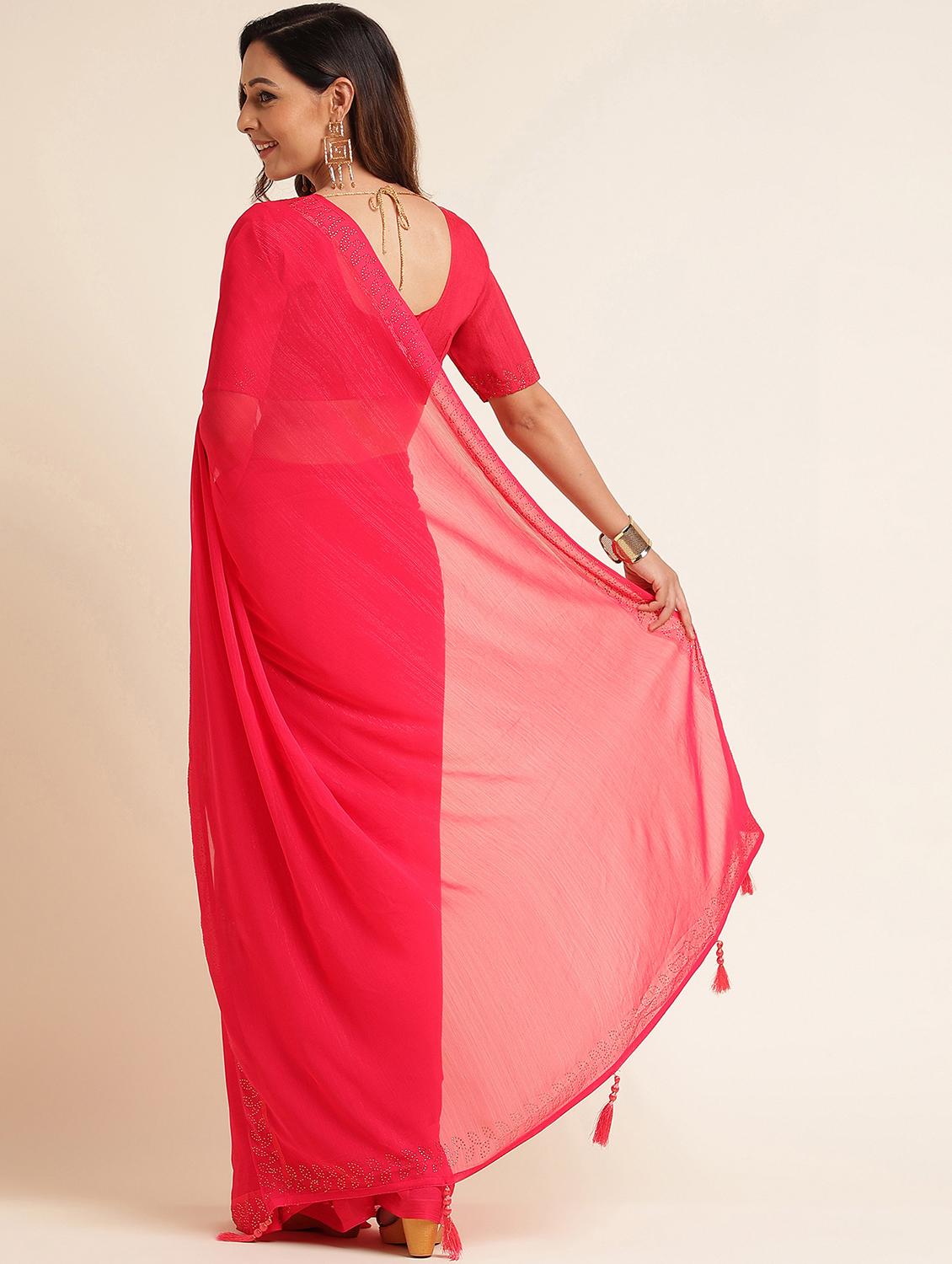 women solid with embellished bordered saree with blouse - 21949990 - Standard Image - 2