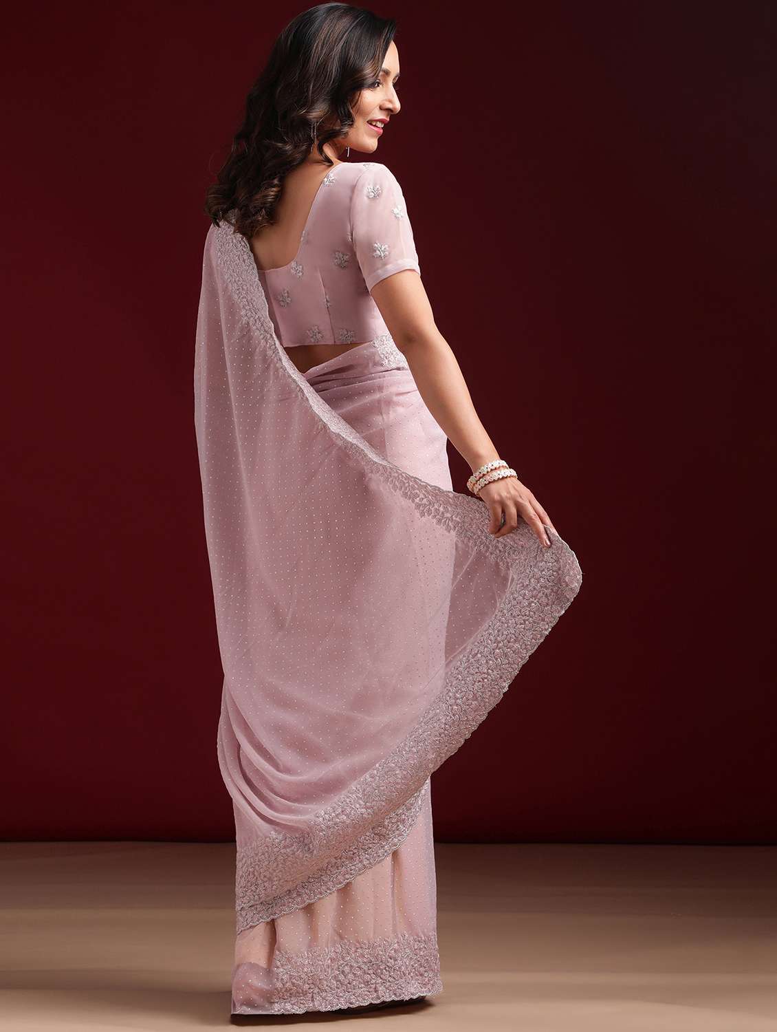 women solid with work embroidered saree with blouse - 21950000 -  Standard Image - 2