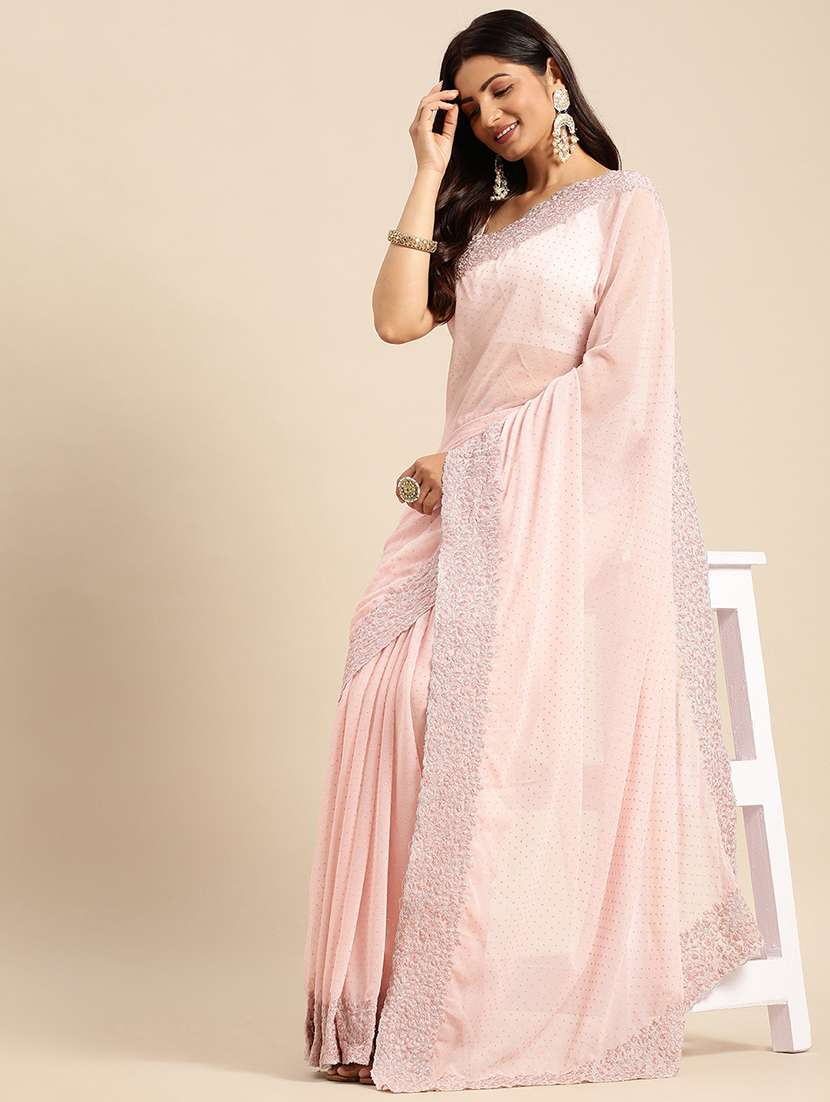 women solid with work embroidered saree with blouse