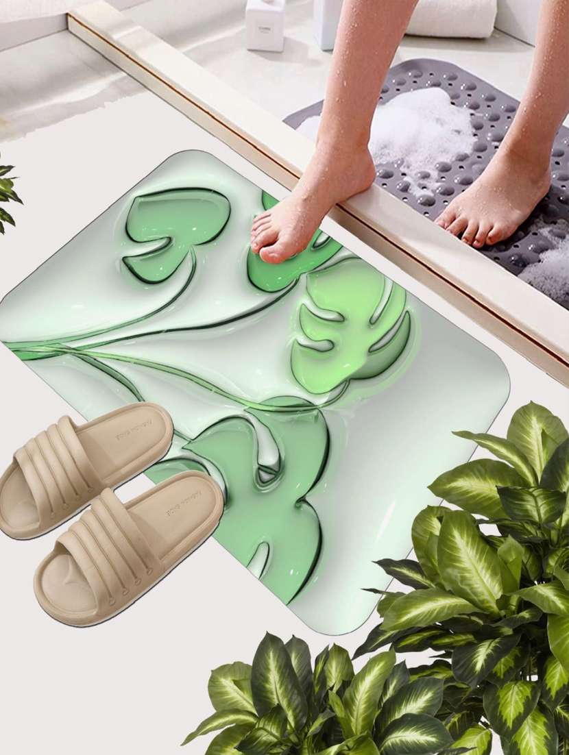 green non-slip quick dry bathroom mat 