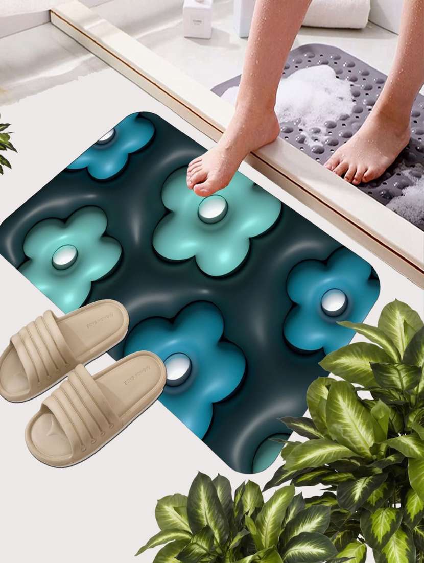 blue non-slip quick dry bathroom mat 