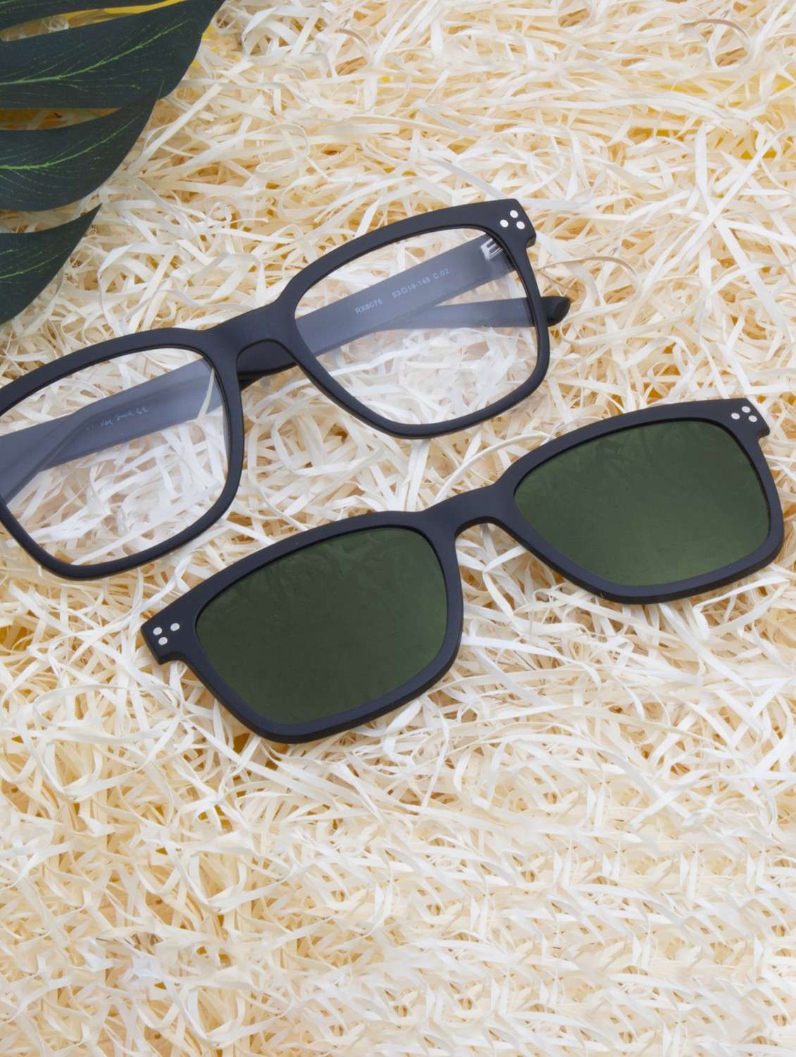 ted smith unisex black-green square clip on frames clip on sunglasses with polarized lens