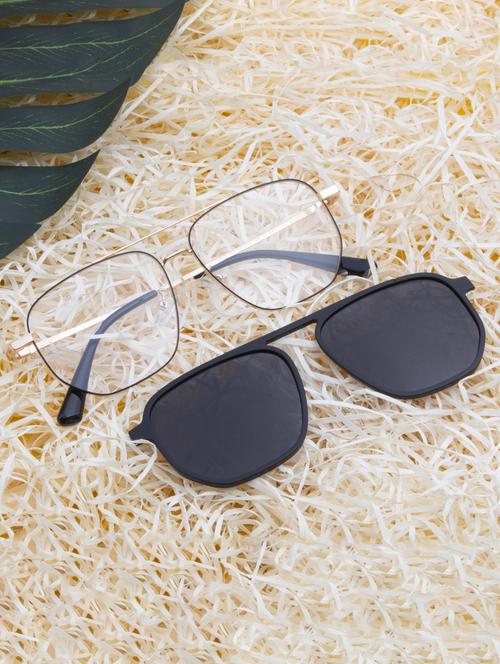 ted smith unisex gold-black aviator metal clip on frames clip on sunglasses with polarized lens - 21950220 - Standard Image - 0