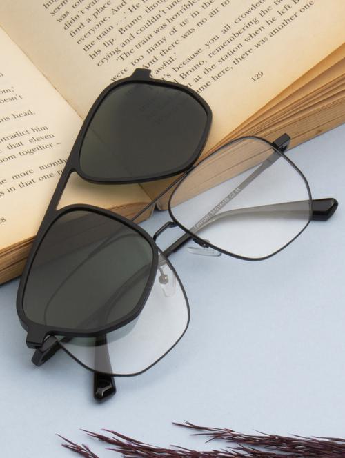 ted smith unisex black-green aviator metal clip on frames clip on sunglasses with polarized lens - 21950221 - Standard Image - 0
