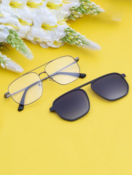 ted smith unisex gunmetal aviator metal clip on frames clip on sunglasses with polarized lens - 21950222 - Standard Image - 0