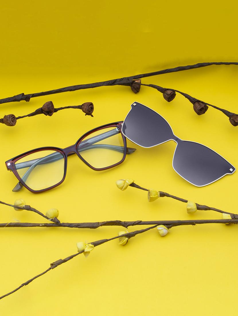 ted smith women margenta-purple cateye acetate clip on frames clip on sunglasses with polarized lens - 21950224 - Zoom Image - 0