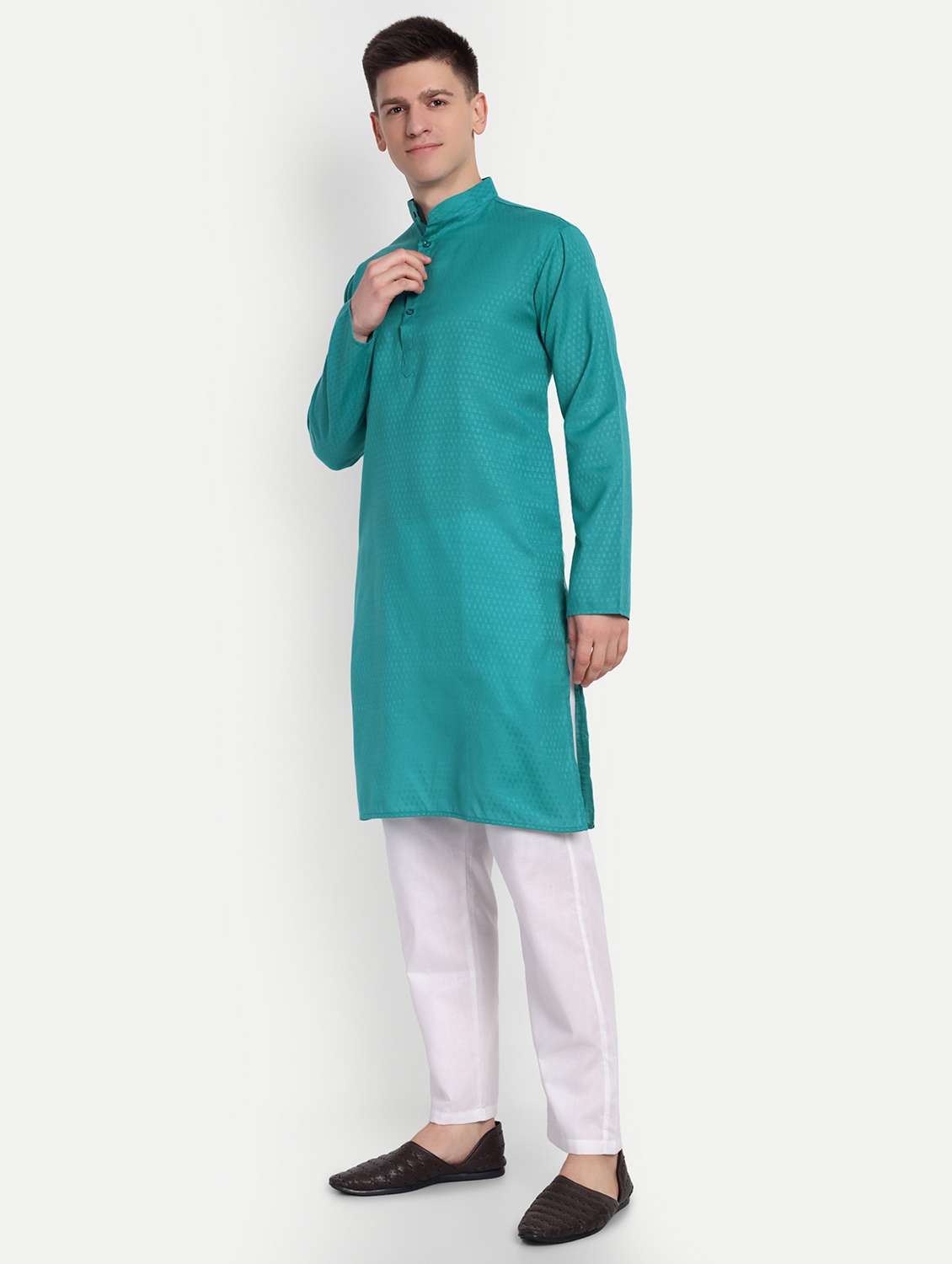 men mandarin neck kurta with trousers ethnic wear set
