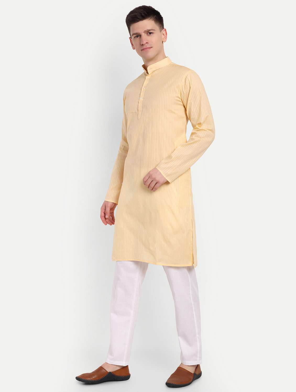 men mandarin neck kurta with trousers ethnic wear set