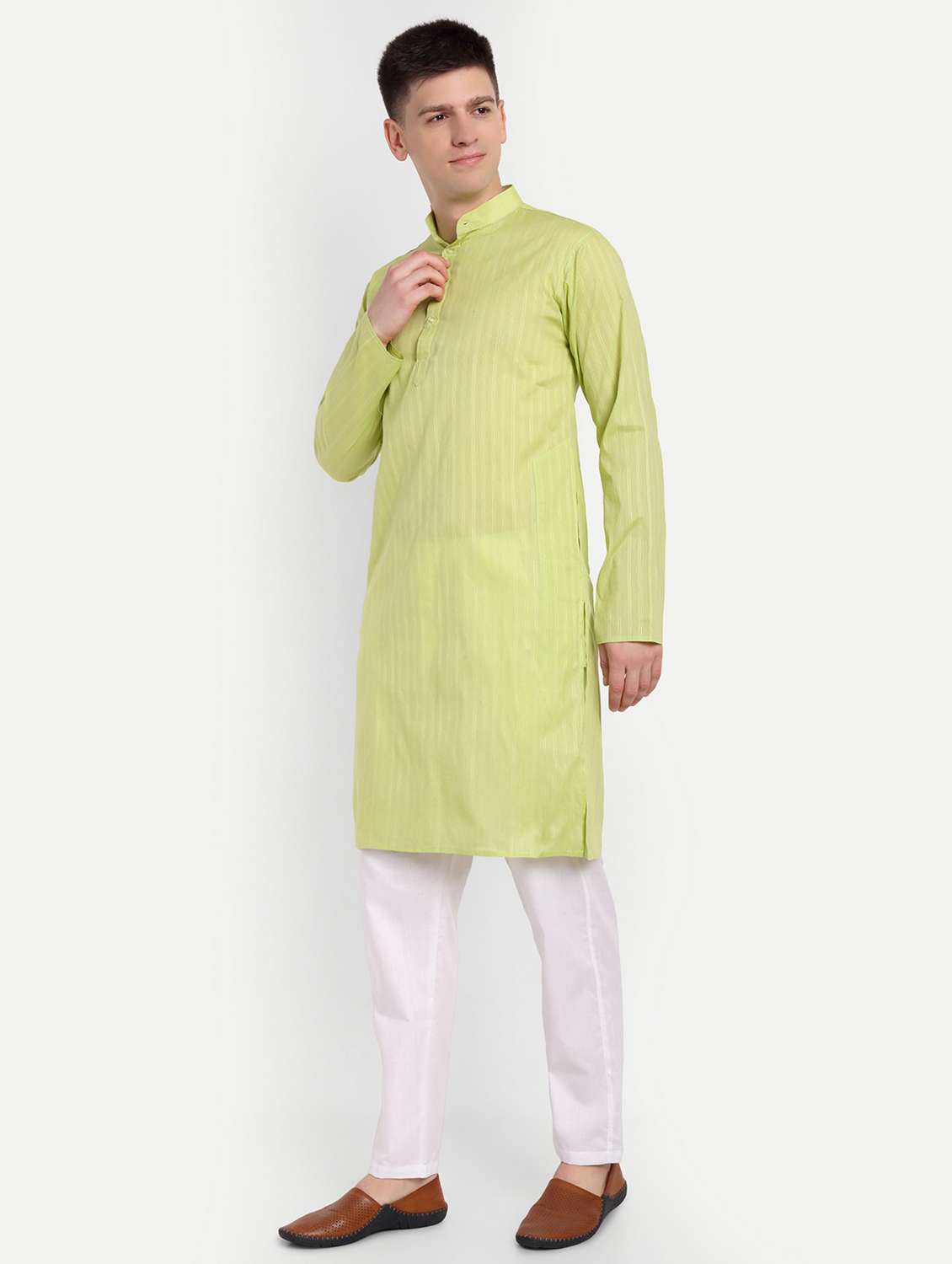 men mandarin neck kurta with trousers ethnic wear set