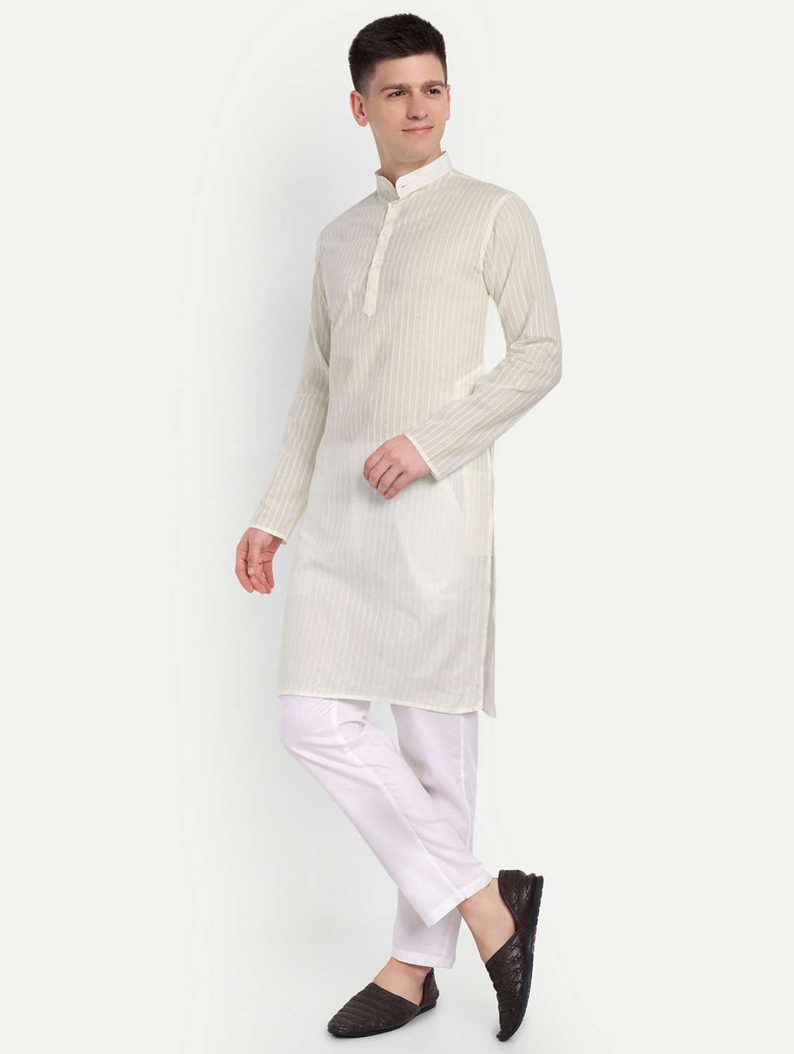 men mandarin neck kurta with trousers ethnic wear set