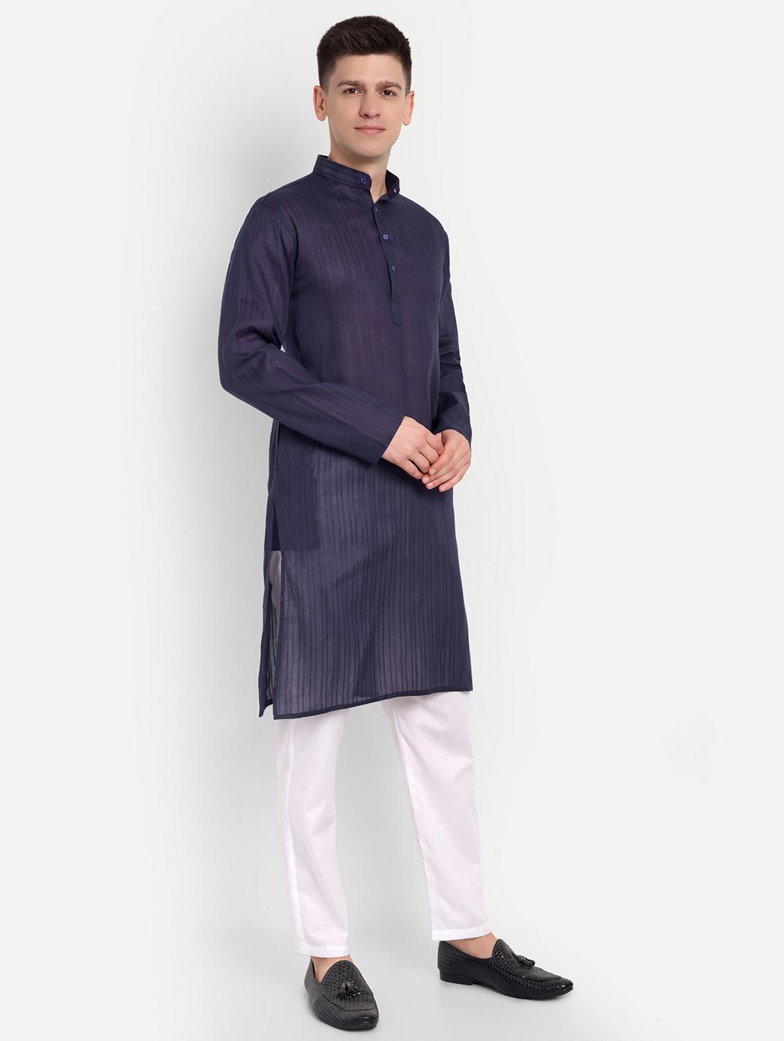 men mandarin neck kurta with trousers ethnic wear set - 21950291 - Standard Image - 2