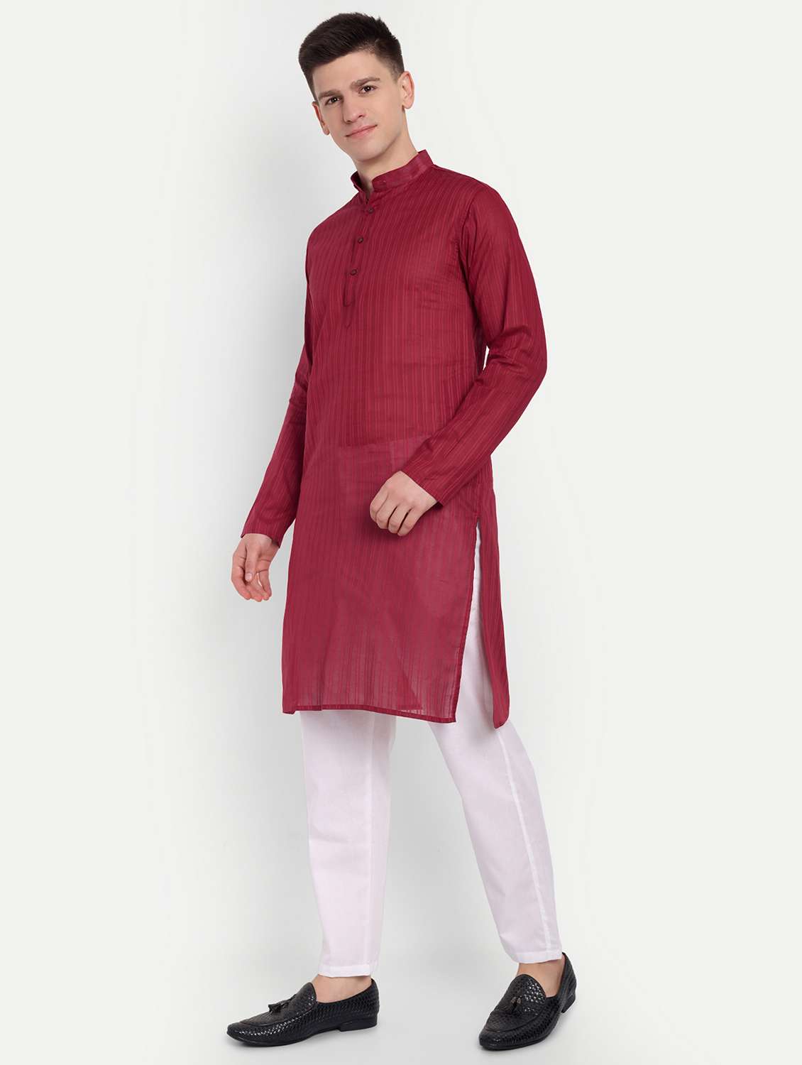 men mandarin neck kurta with trousers ethnic wear set