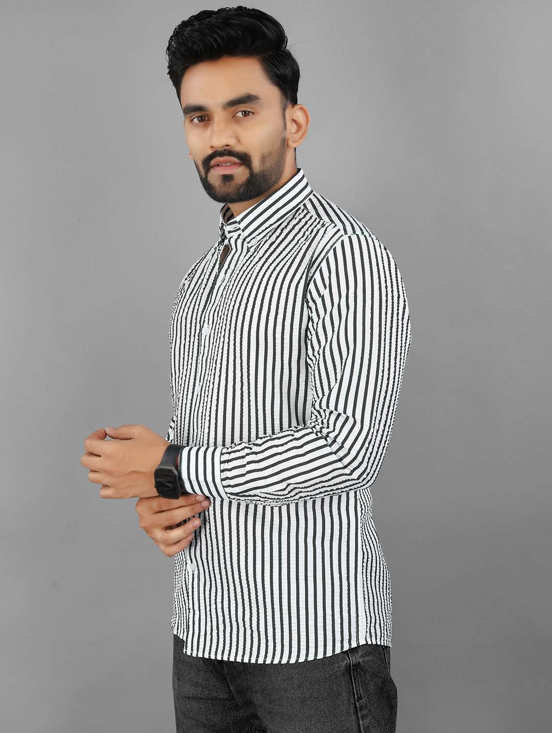 men striped long sleeve regular fit casual shirt - 21950296 -  Standard Image - 2