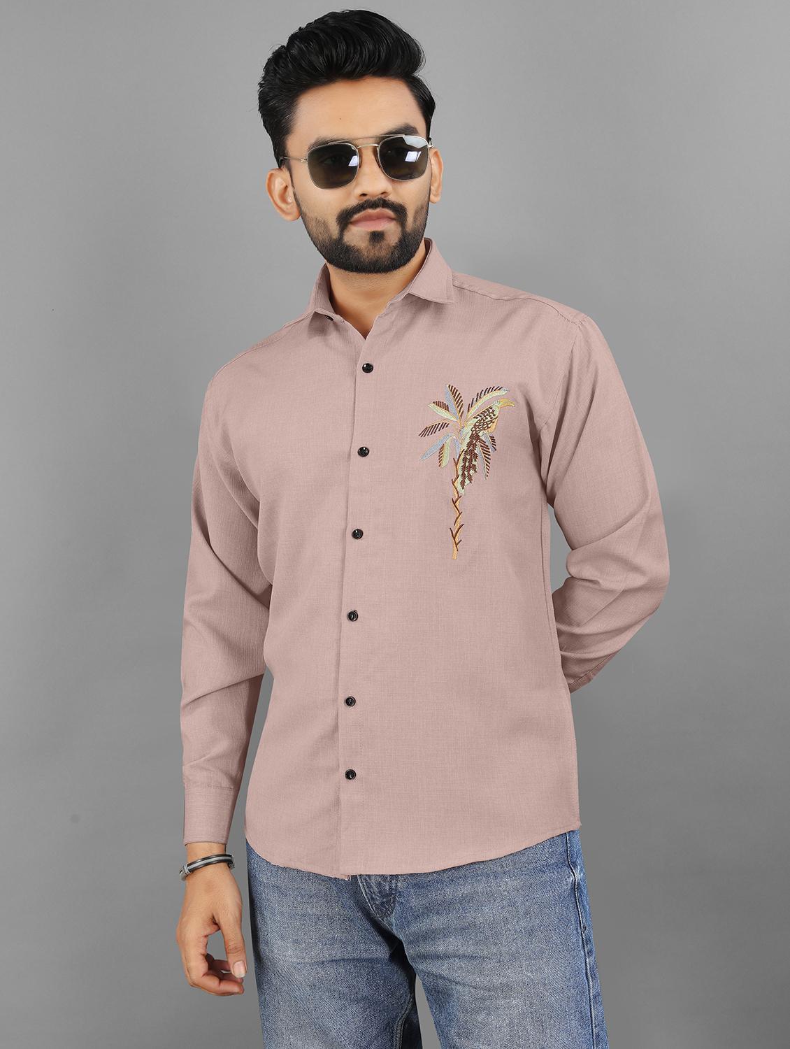 men embroidered long sleeve regular fit casual shirt