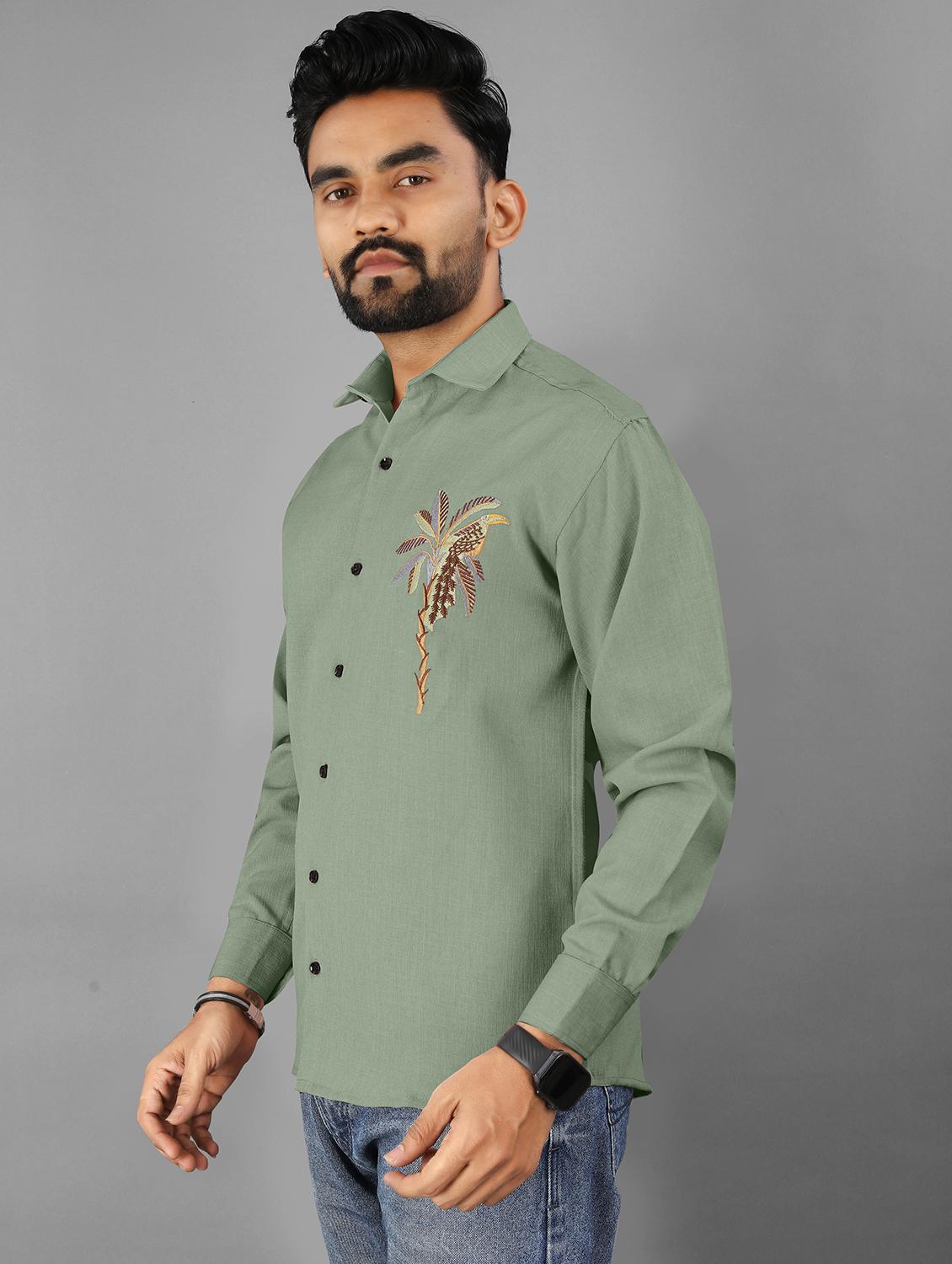 men embroidered long sleeve regular fit casual shirt - 21950301 - Standard Image - 2