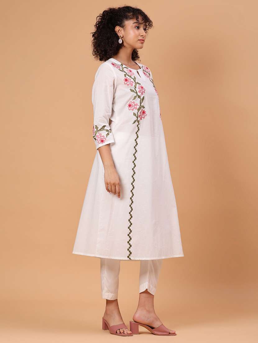 women embroidered three quarter sleeve a-line kurta  - 21951131 -  Standard Image - 2