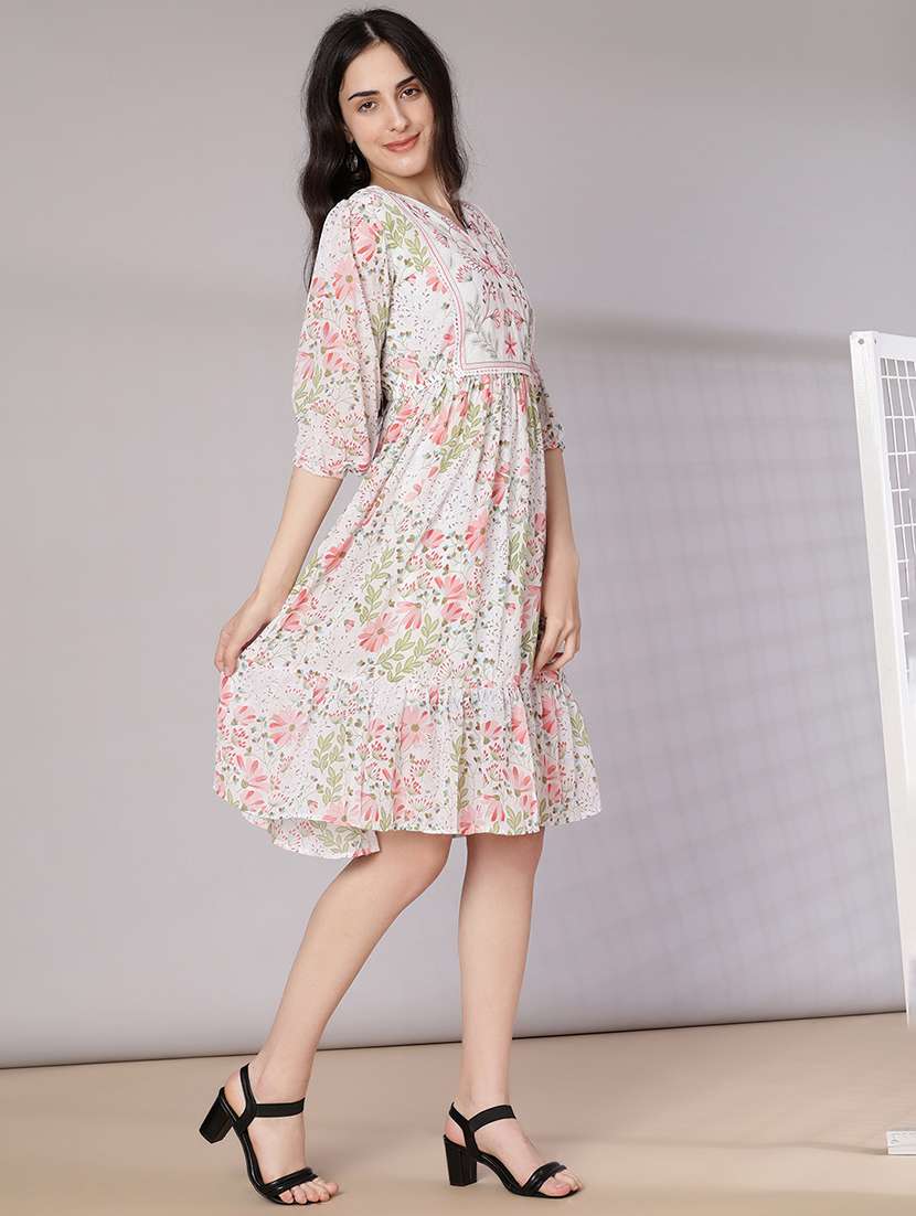 women floral three quarter sleeve tiered ethnic dress - 21951149 - Standard Image - 2