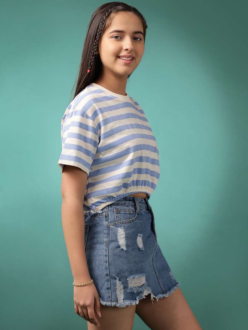girls striped short sleeve crop top - 21951160 -  Standard Image - 2