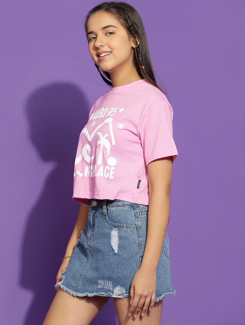 girls printed short sleeve crop tee - 21951165 - Standard Image - 2